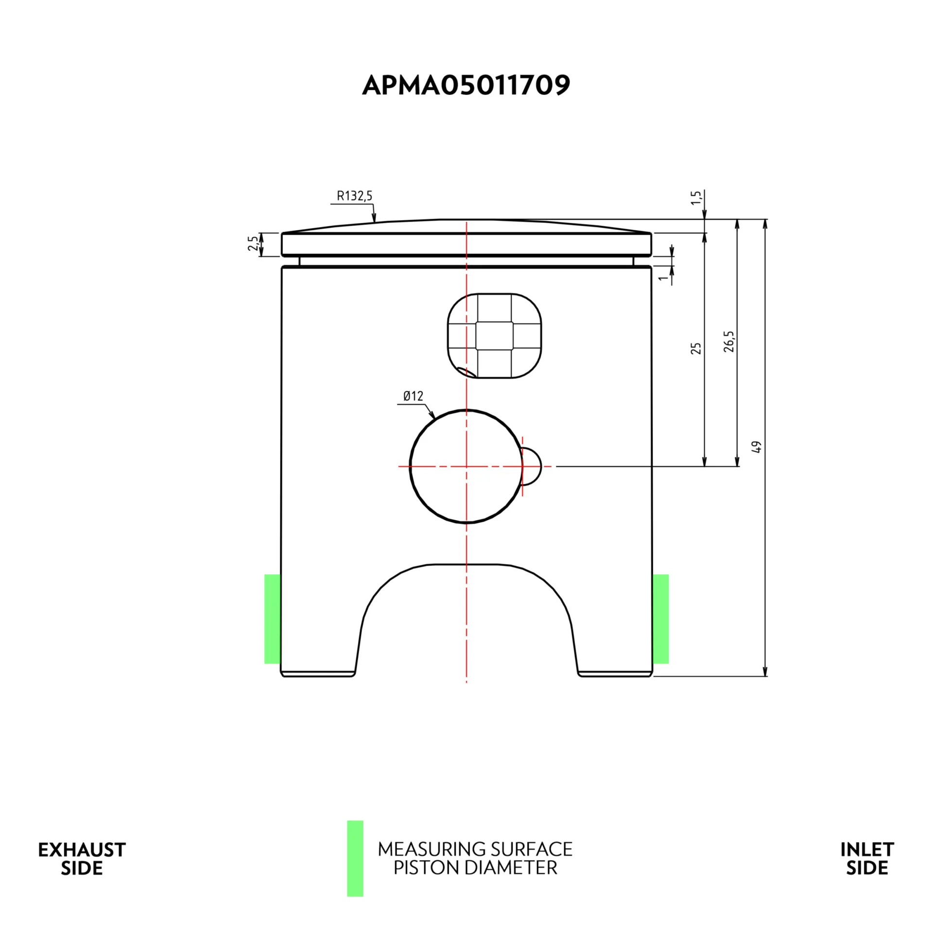 VHM piston kit Malossi Derbi 50cc 2015-2017 (25mm compression height) - Afbeelding 2