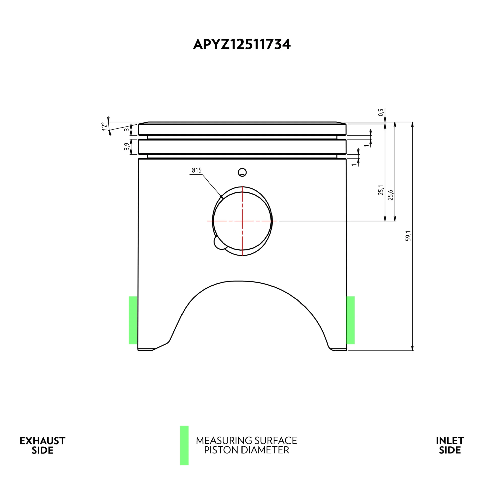 VHM piston kit Yamaha YZ125 2005 - 2024 / Fantic XX125 2021 - 2024 (20mm small end bearing, +3mm conrod, 2x piston rings) - Afbeelding 2